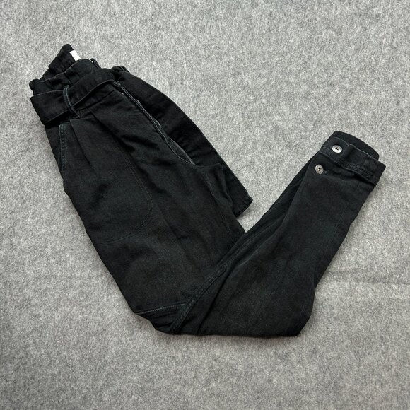 Something Navy June Belted Paper Bag Waist Jeans Women's Size 00 Button Ankle - Picture 1 of 10